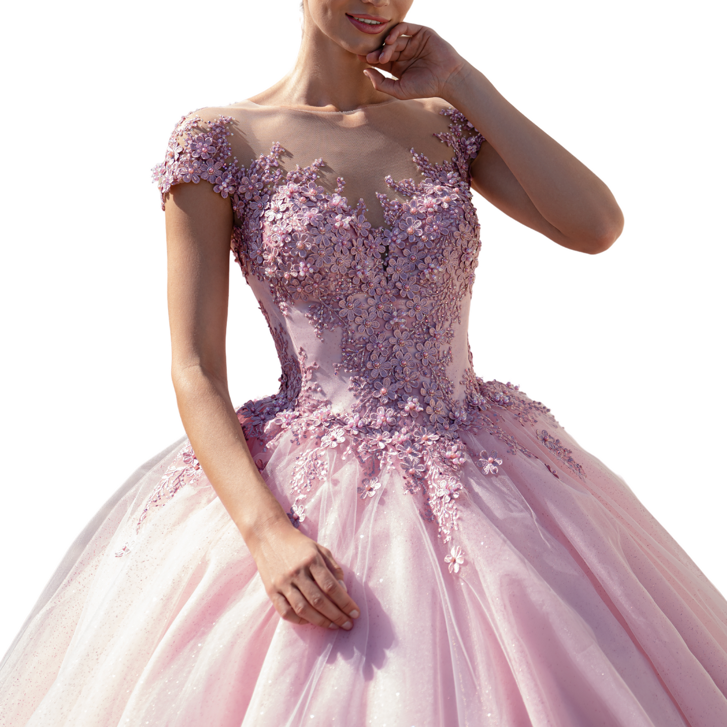 Quinceañera Dress Blush Pink Ball Gown with 3D Flowers
