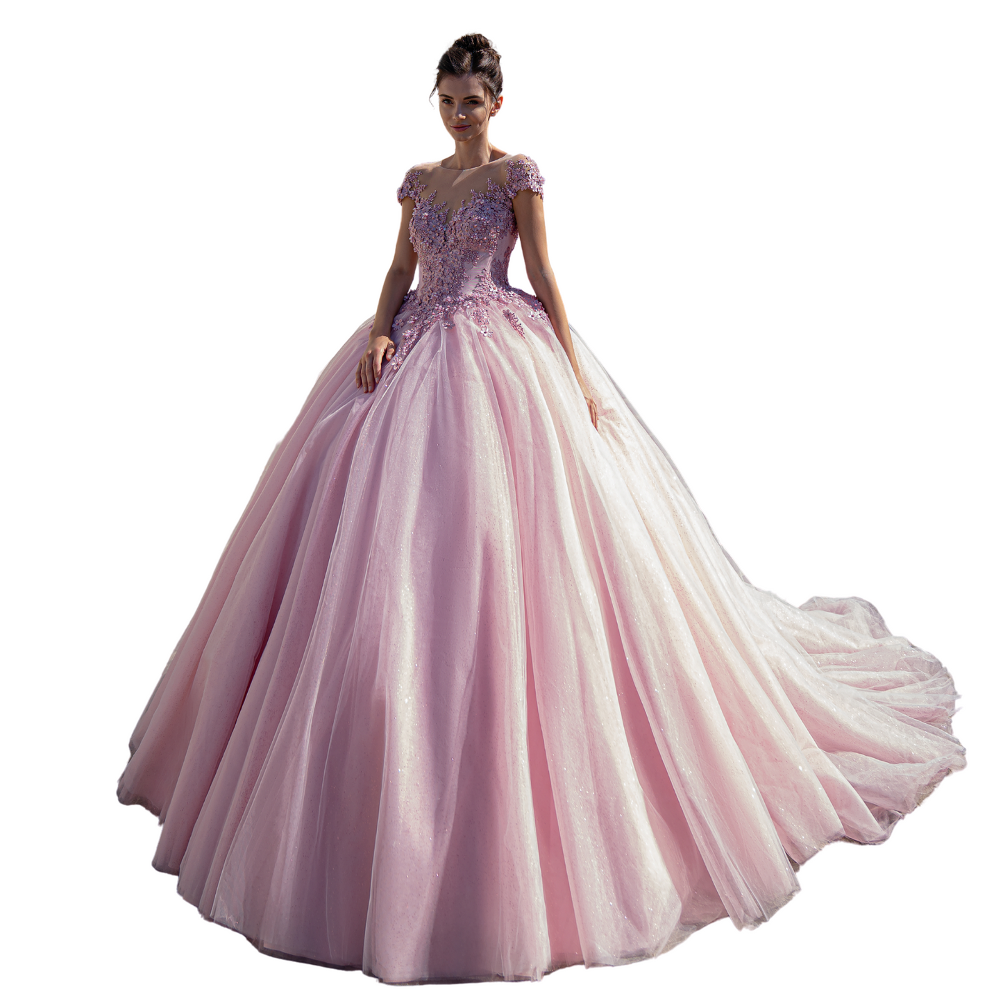 Quinceañera Dress Blush Pink Ball Gown with 3D Flowers