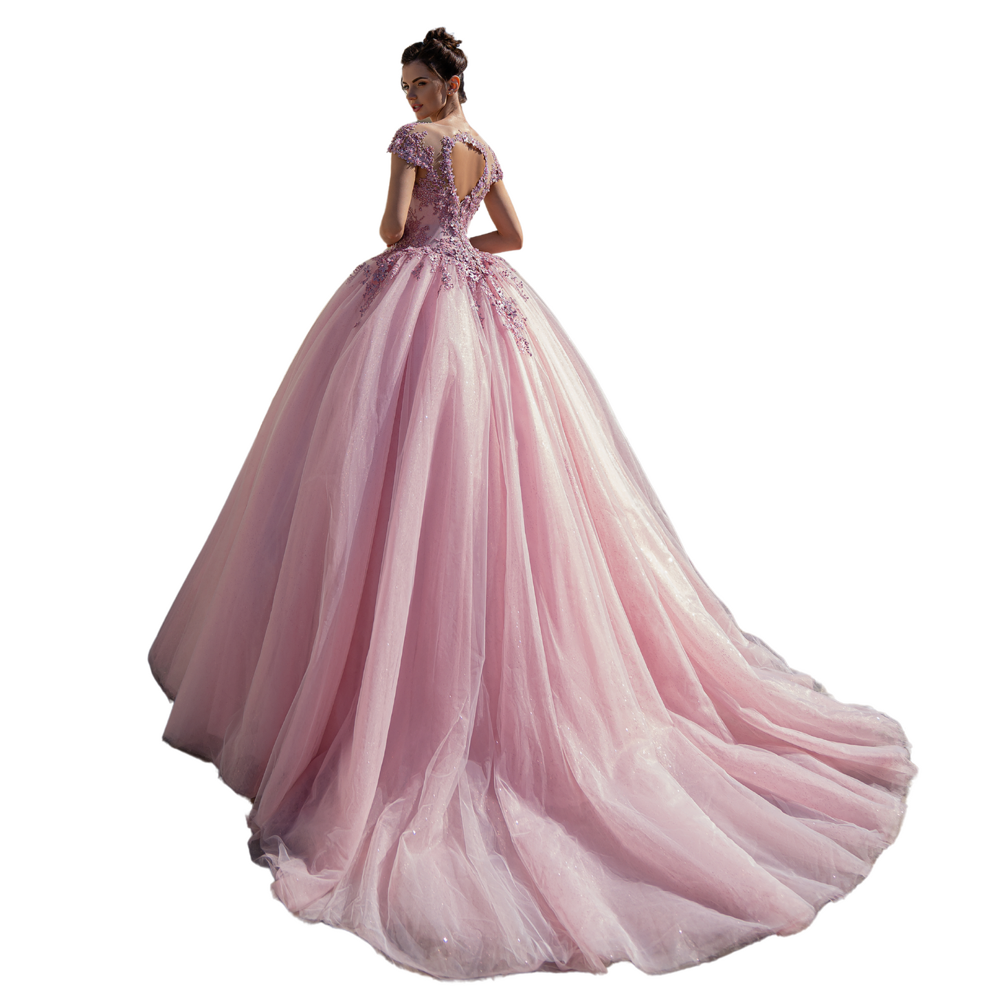 Quinceañera Dress Blush Pink Ball Gown with 3D Flowers