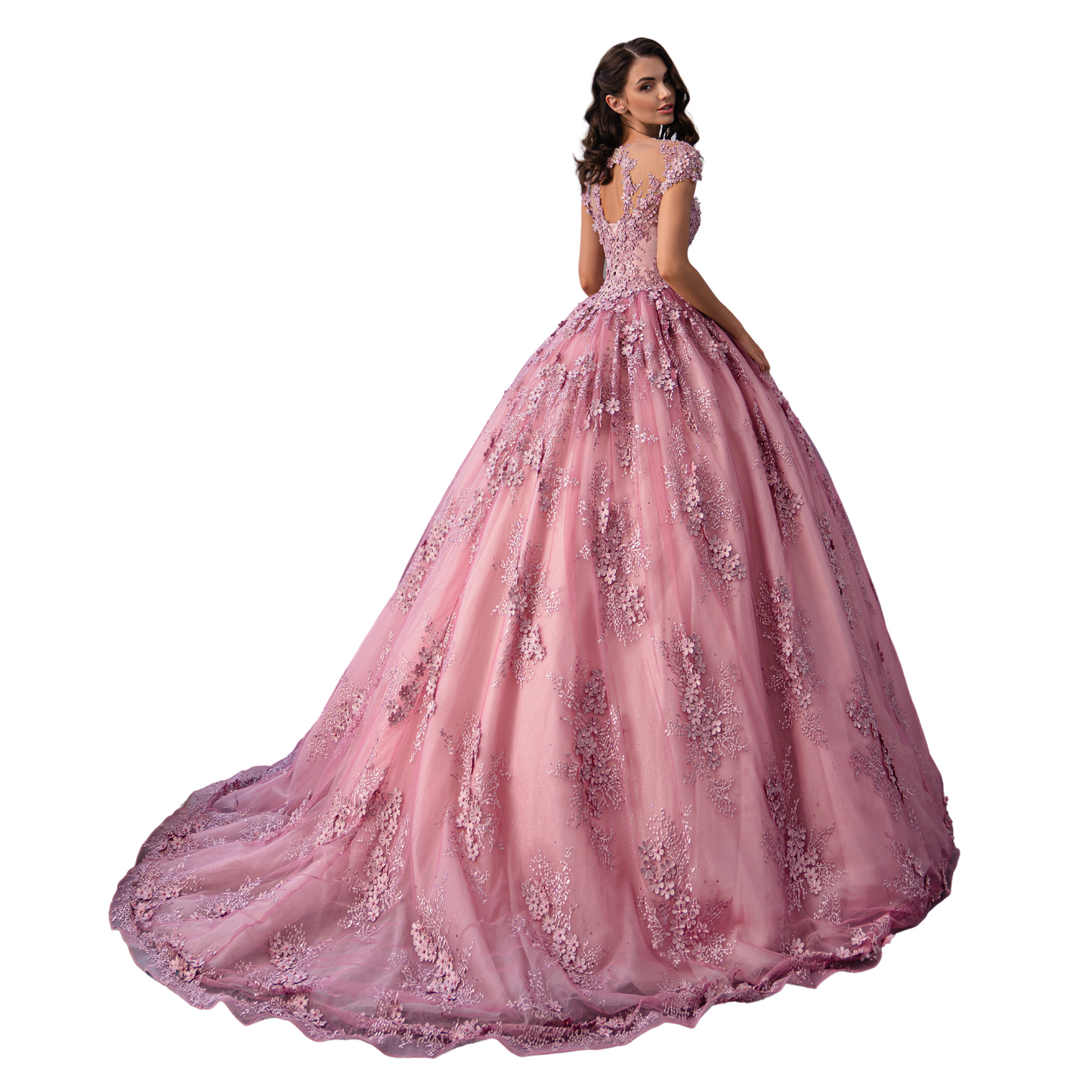 Quinceañera Dress Dusty Rose Ball Gown with Sparkling Floral Lace, Sweet 15 Puffy Princess Gown, Custom Made Quince Dress
