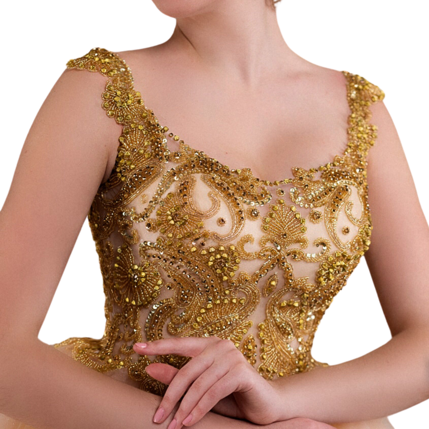 Gold Quinceañera Dress – Elegant Ball Gown with Beaded Bodice and Corset Back – Custom Sweet 15 Dress Handmade