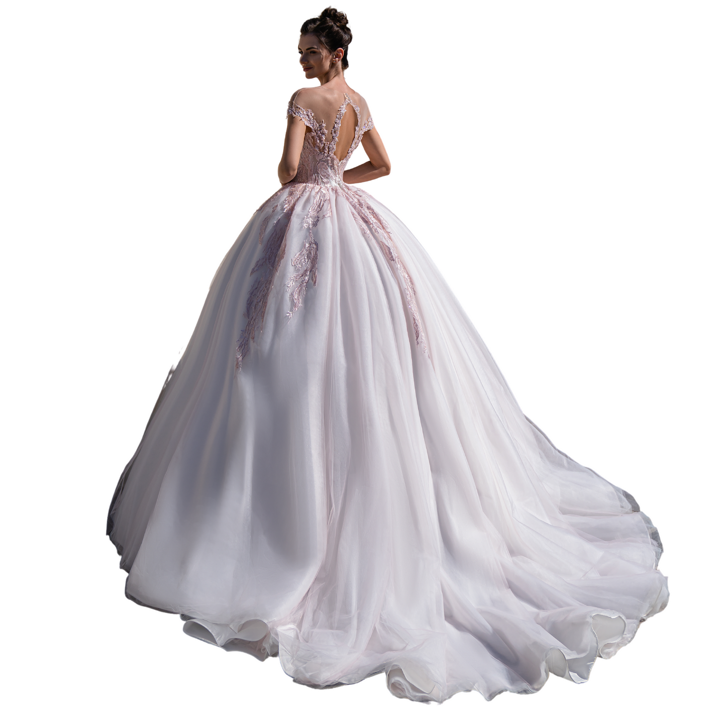 Quinceañera Dress White and Blush Ball Gown, Sweet 15 Princess Dress with Lace Appliqué and Open Back