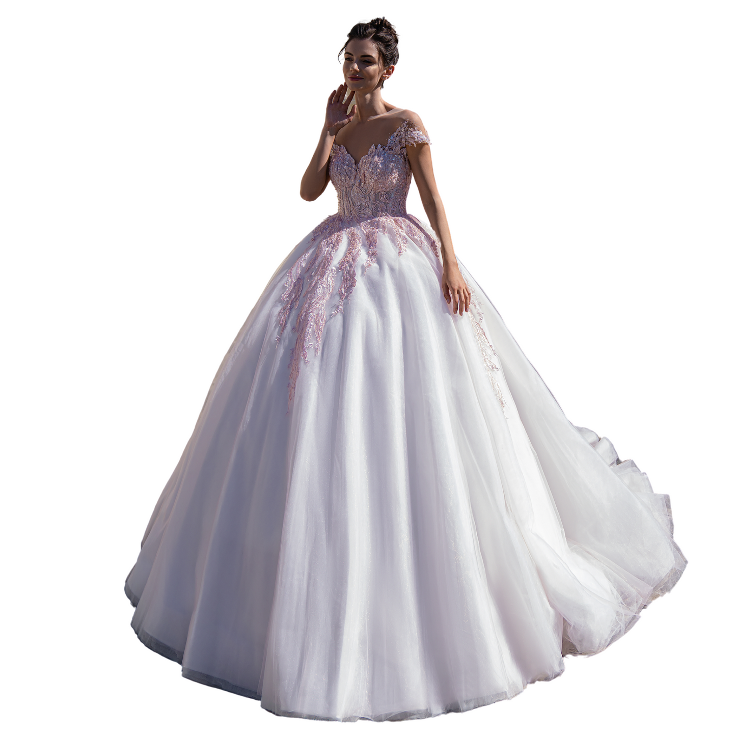 Quinceañera Dress White and Blush Ball Gown, Sweet 15 Princess Dress with Lace Appliqué and Open Back